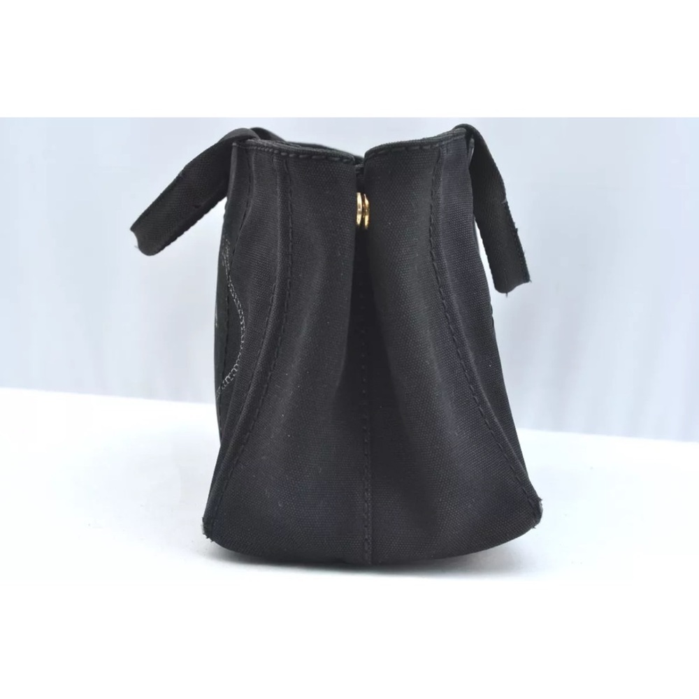 Authentic PRADA Canapa Canvas Shoulder Hand Bag Purse Black small size tote - Picture 4 of 17